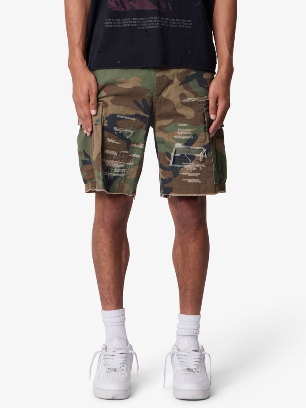 mnml Distressed Cargo Shorts - Camo Size 29Camo / 29